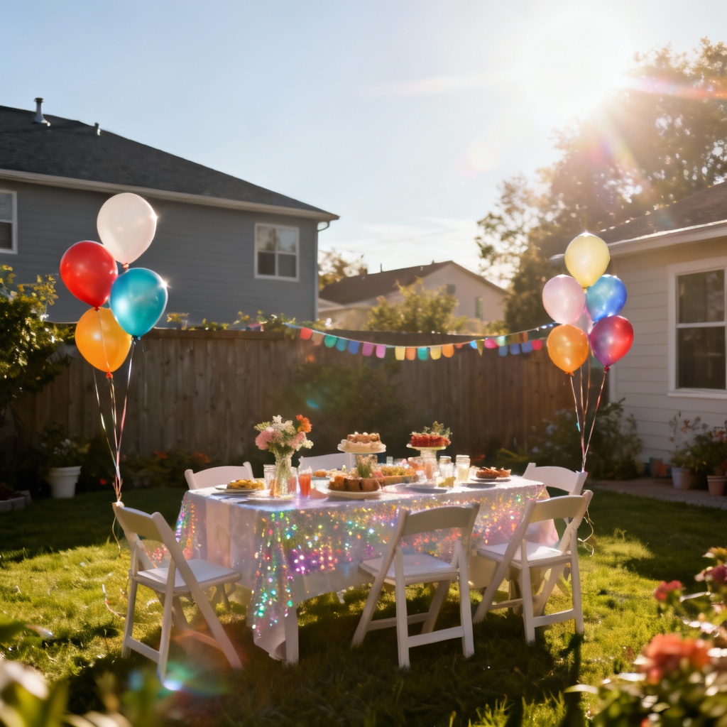 AI sunny backyard party scene