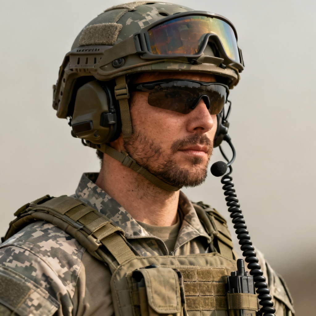 AI soldier portrait in tactical gear with cinematic lighting