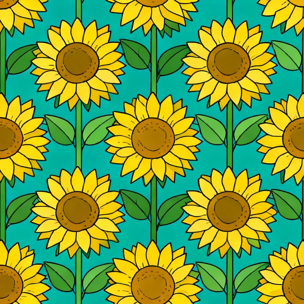 Seamless vector sunflower pattern on teal background