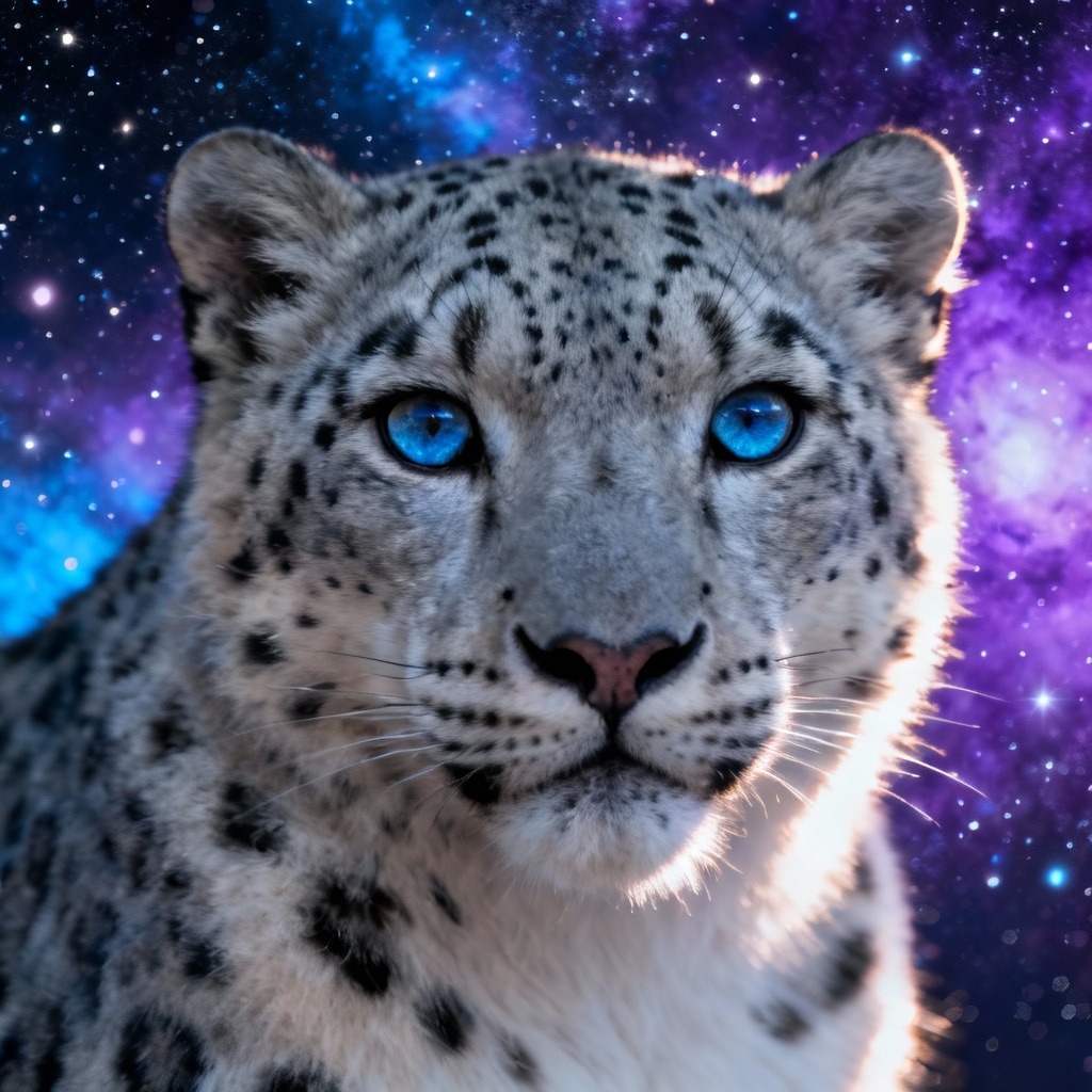 AI Snow Leopard Cosmic Portrait