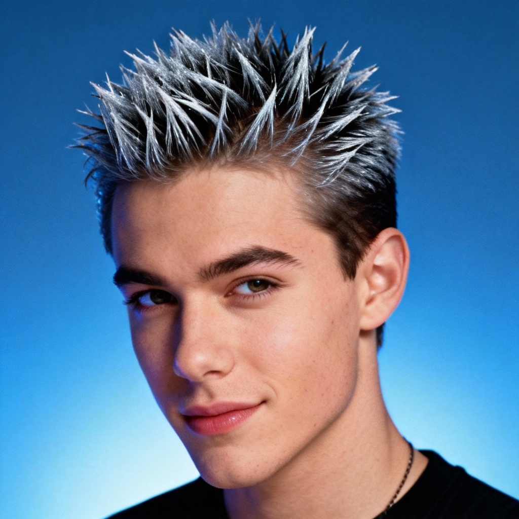 AI male Y2K spiky haircut with frosted tips