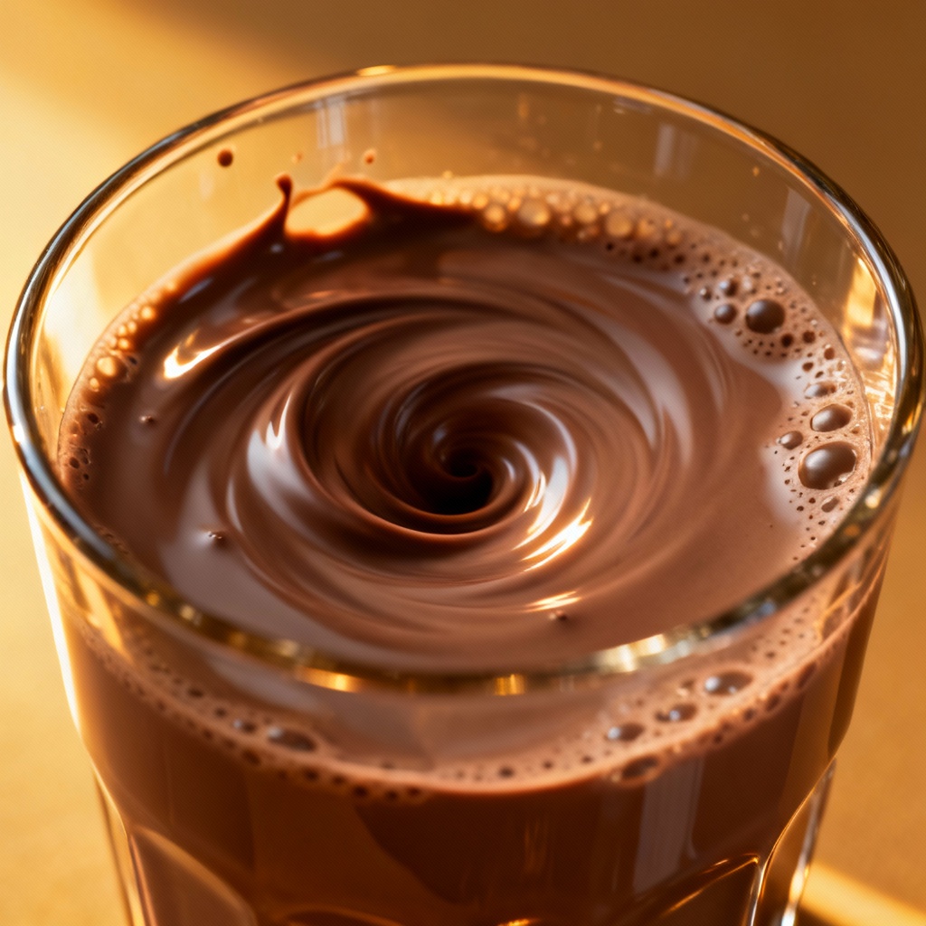 AI chocolate milk swirl in glass