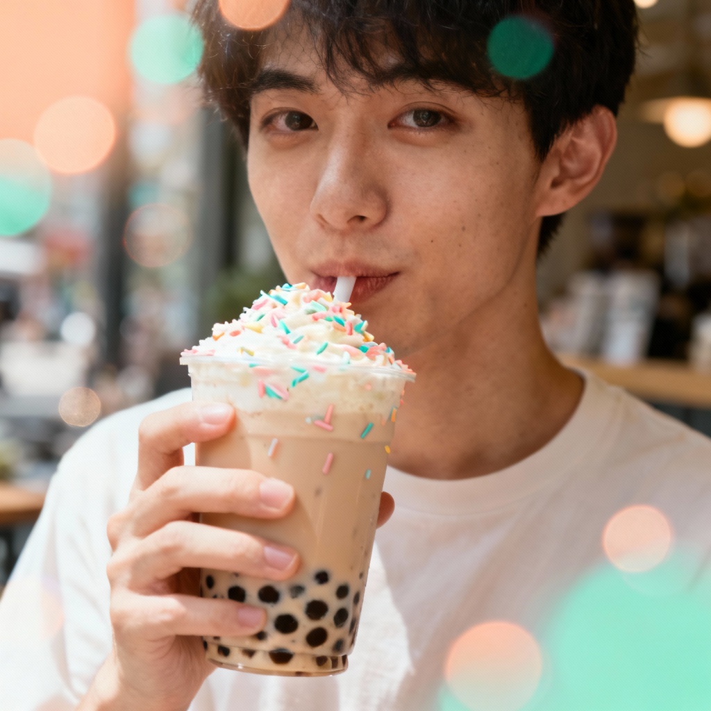 AI cinematic bubble tea photo with youthful vibe