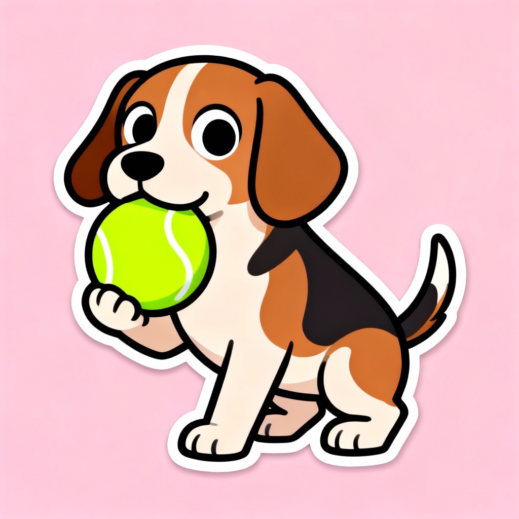 Cartoon beagle dog holding a tennis ball
