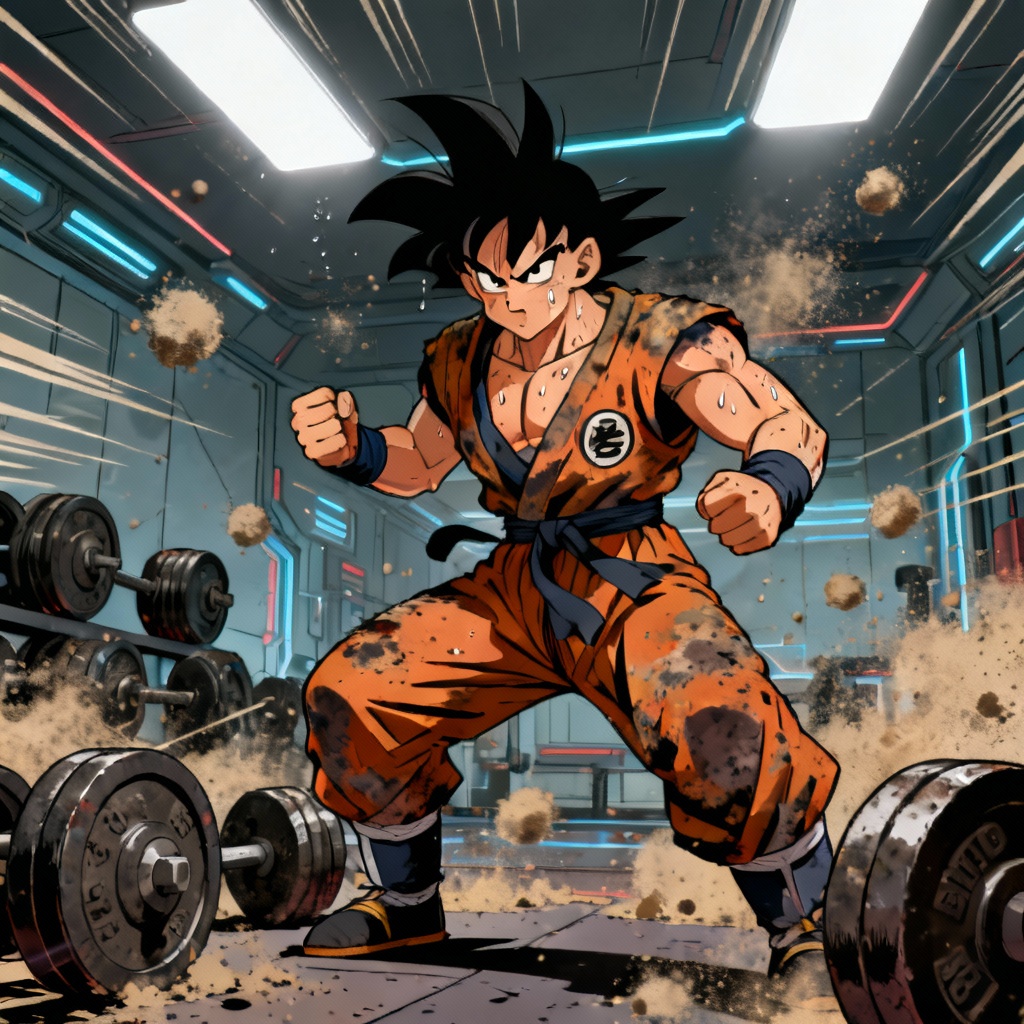 AI Dragon Ball style high gravity training scene