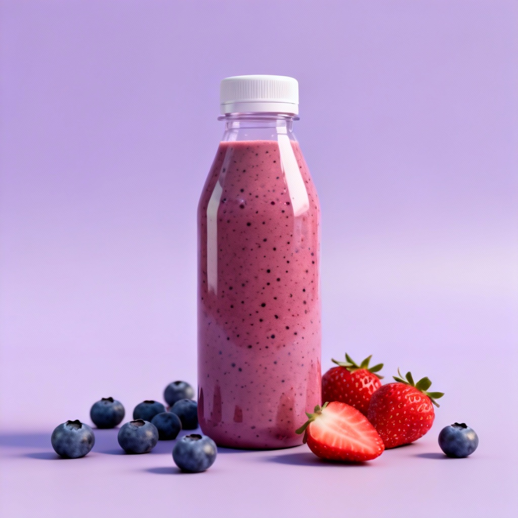 AI smoothie bottle mockup with berry texture