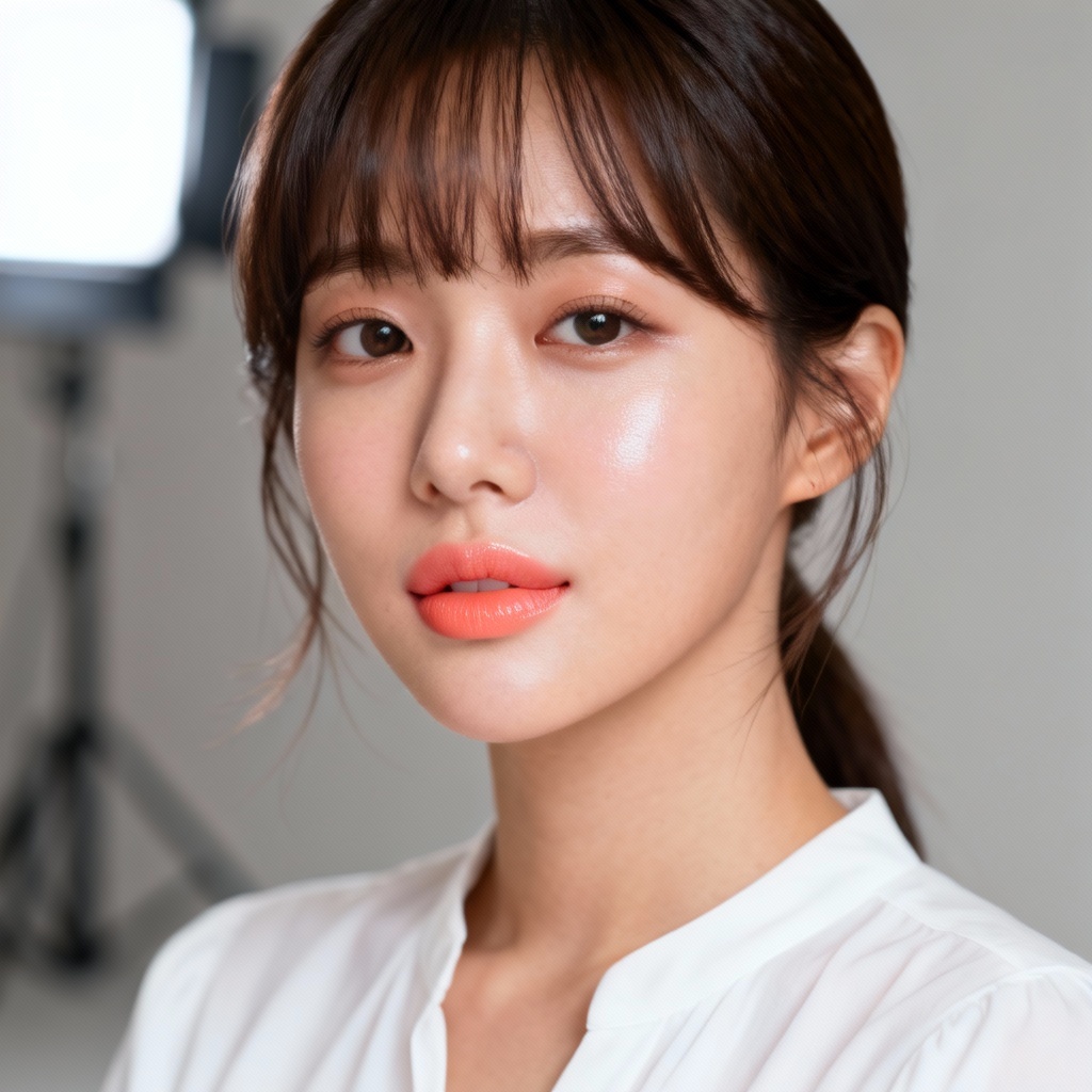 AI K-beauty studio portrait of a South Korean girl