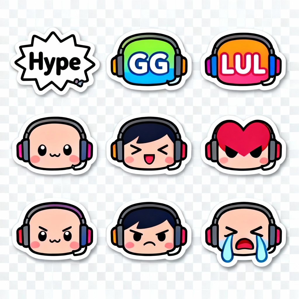 AI generated Twitch emote pack featuring chibi mascot expressions