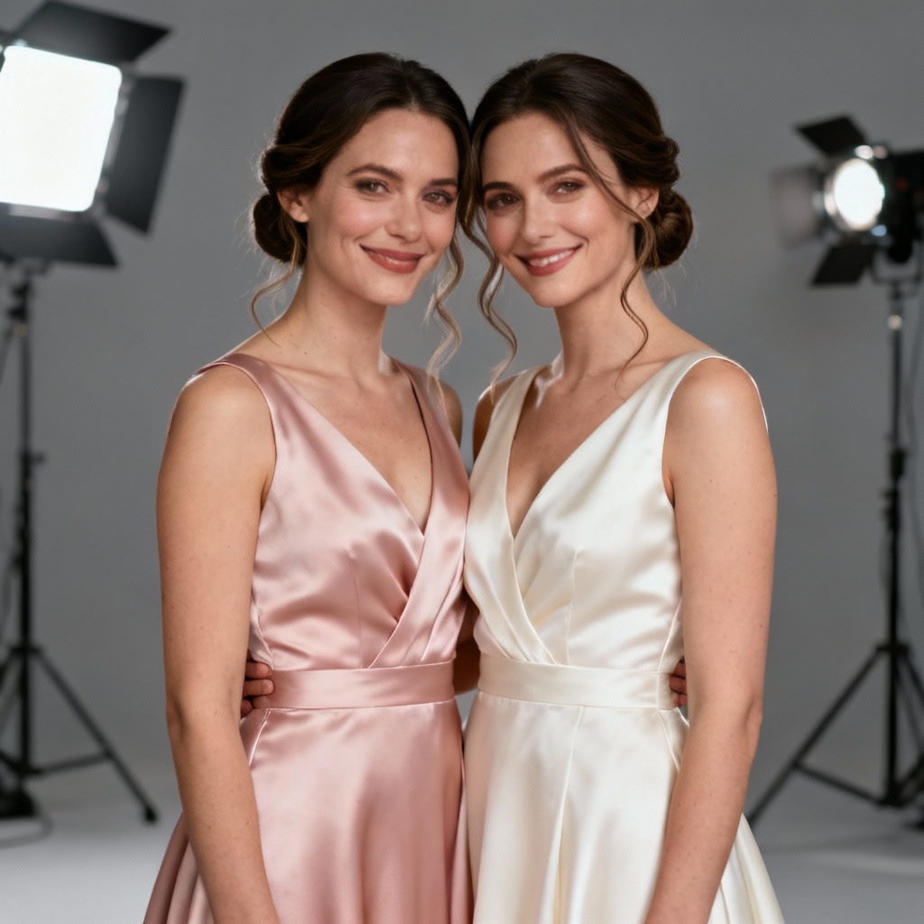 AI twin bridesmaids studio portrait