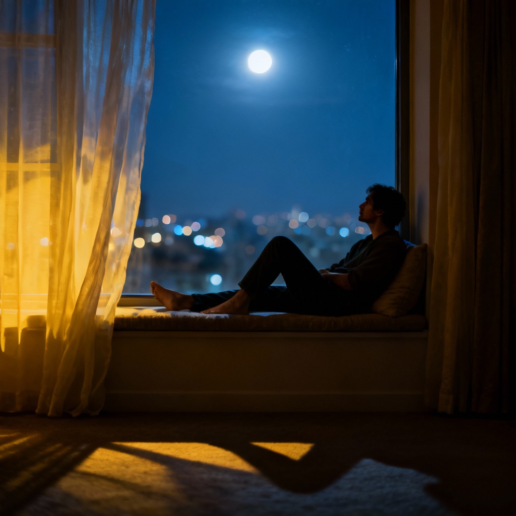 AI Moonlit Window Sleeping Scene