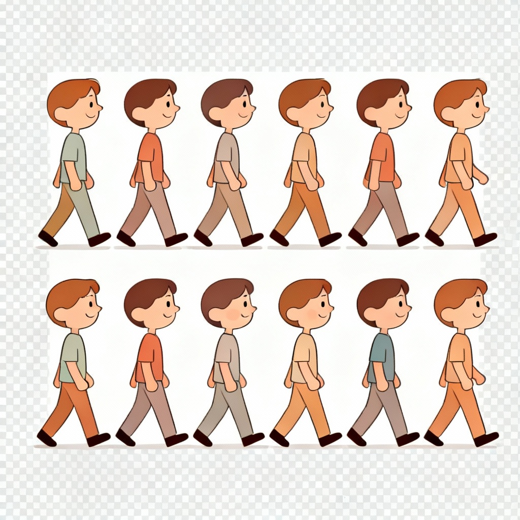 AI flat 2D character walk cycle