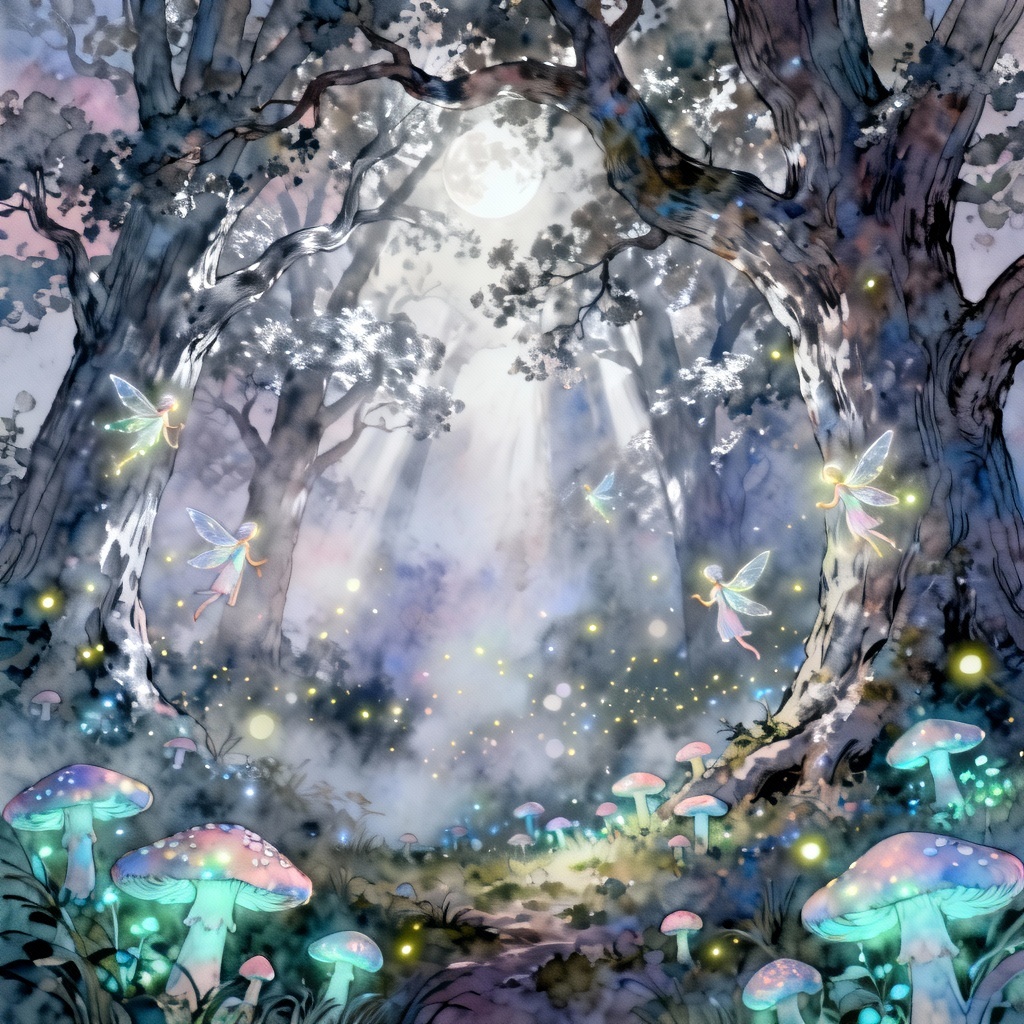 AI Moonlit Fairy Glade Illustration