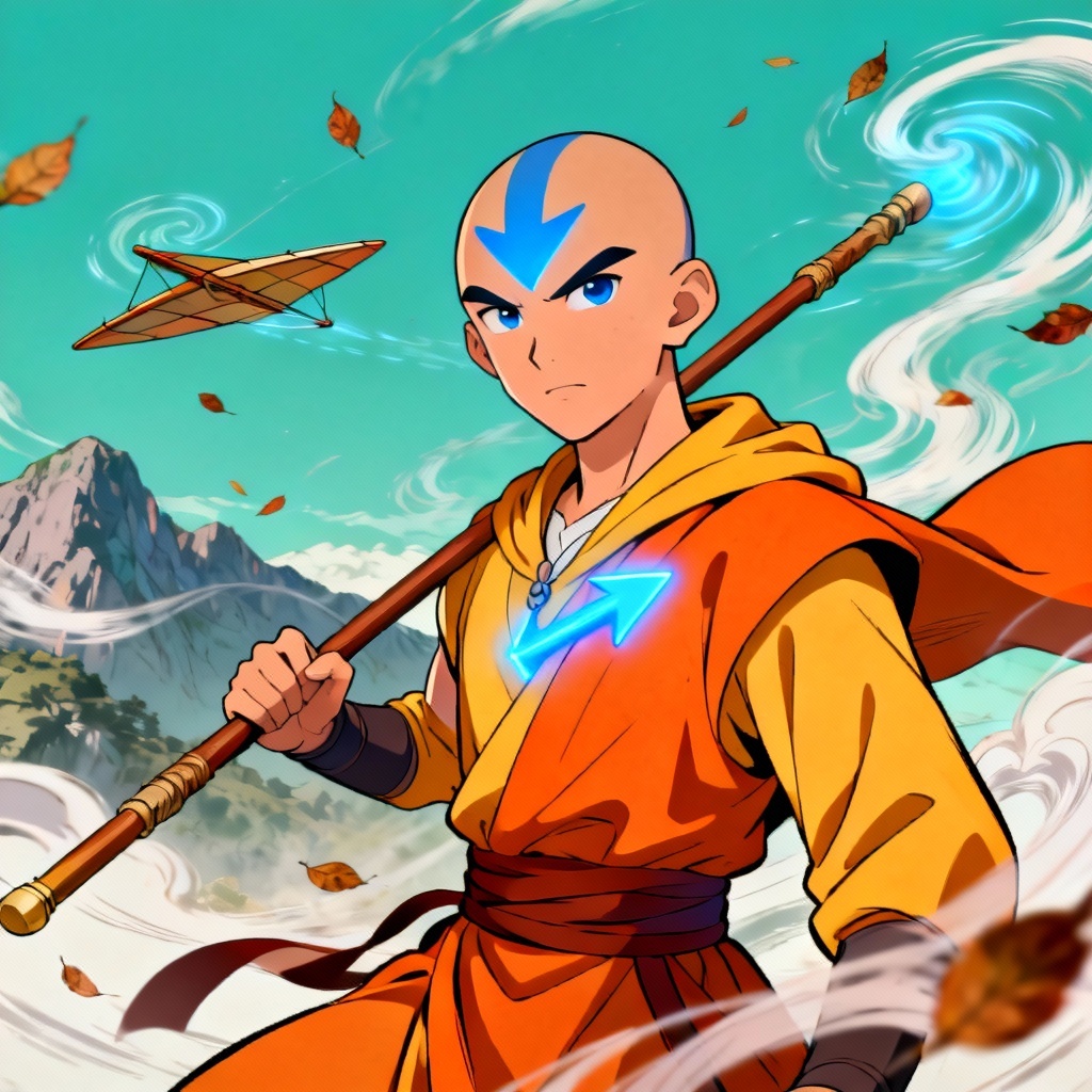 AI Avatar The Last Airbender air nomad portrait with wind effects