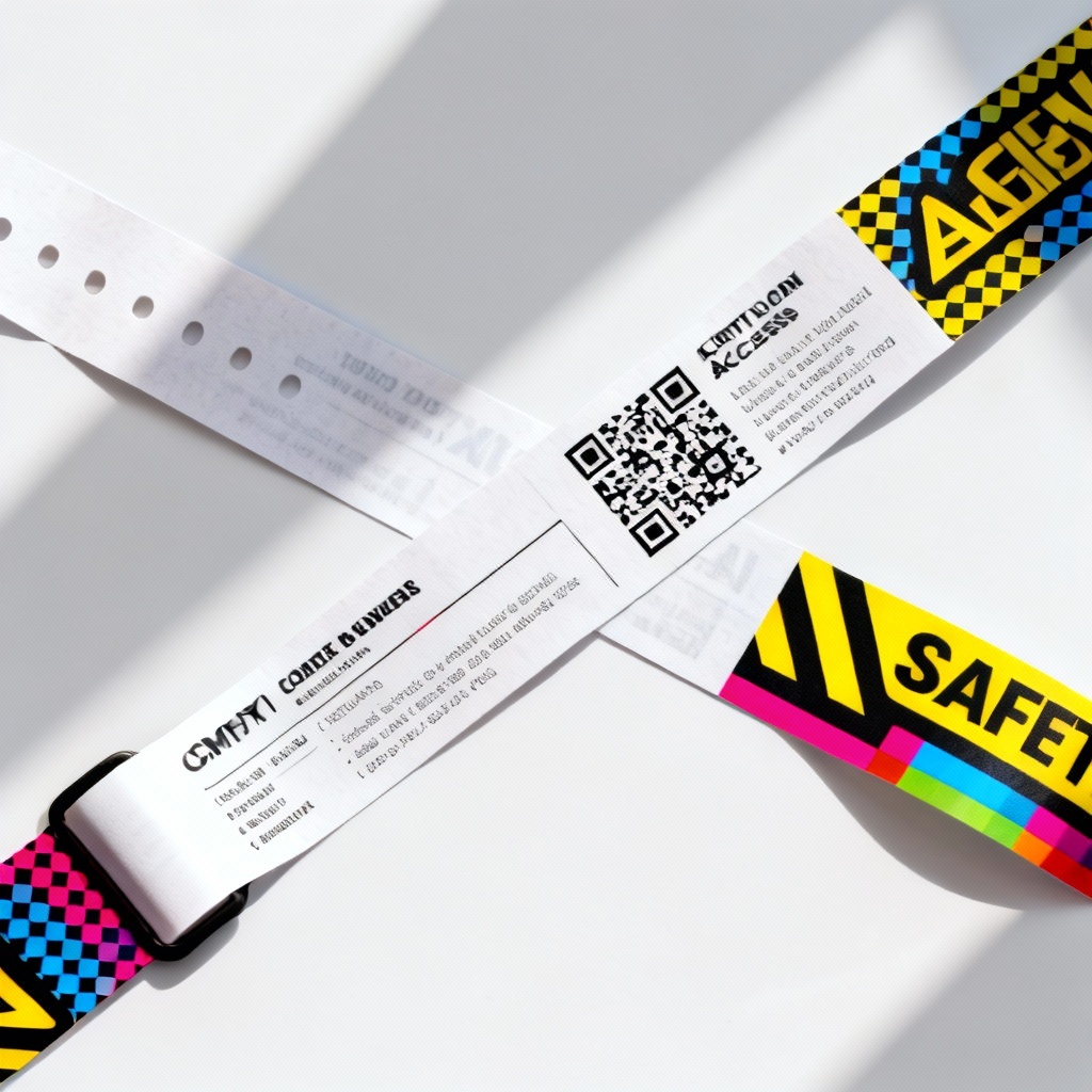 Paper wristband with QR code and safety pattern in flat lay