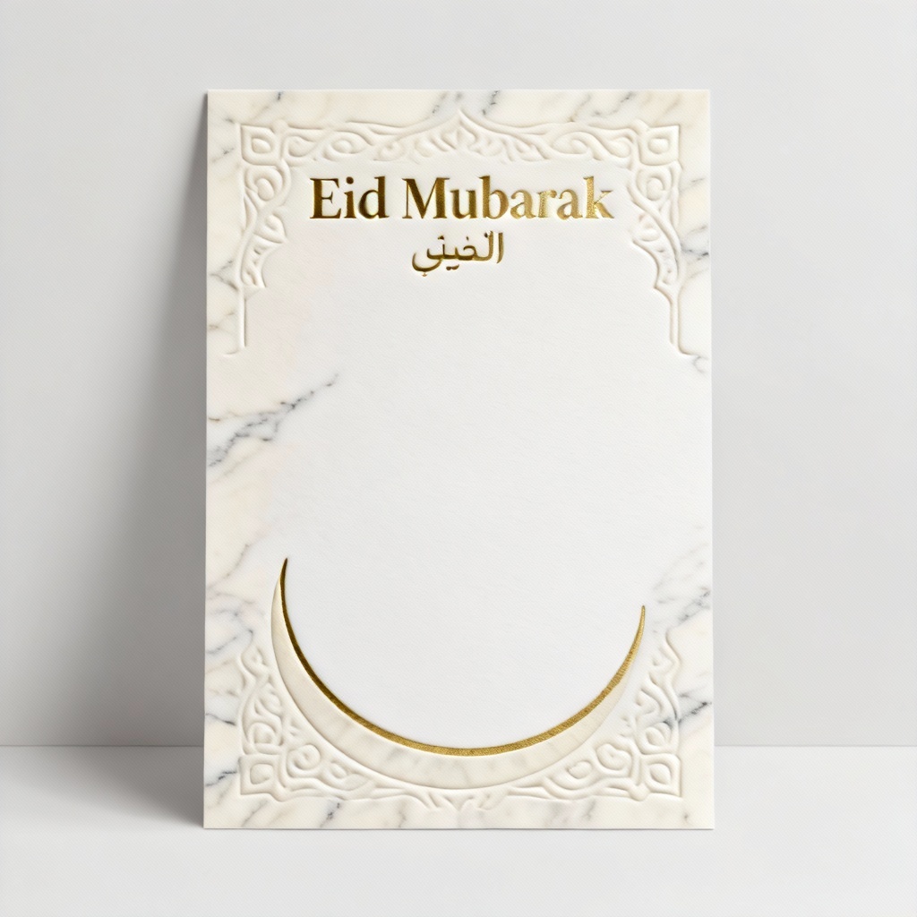 Ivory Marble Minimal Eid Card With Letterpress Gold