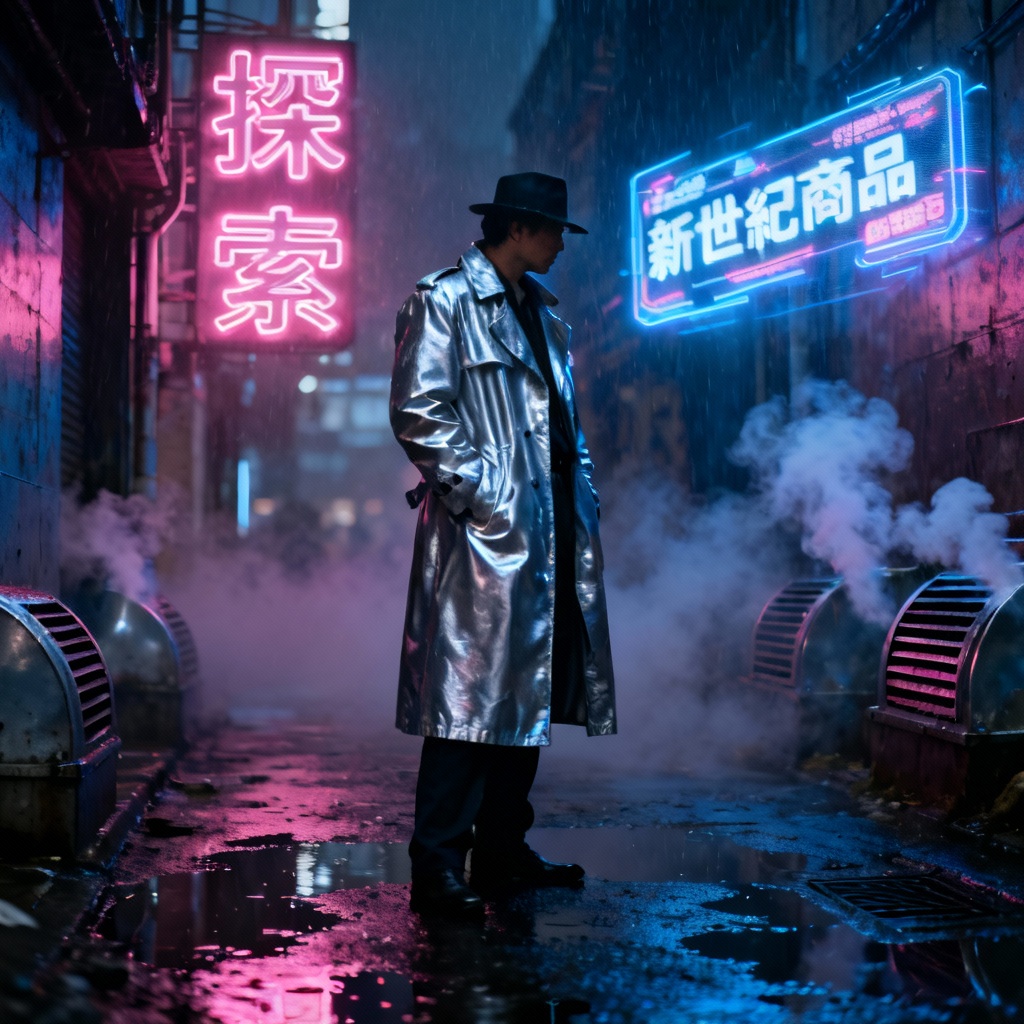 AI cyberpunk noir alley scene with detective