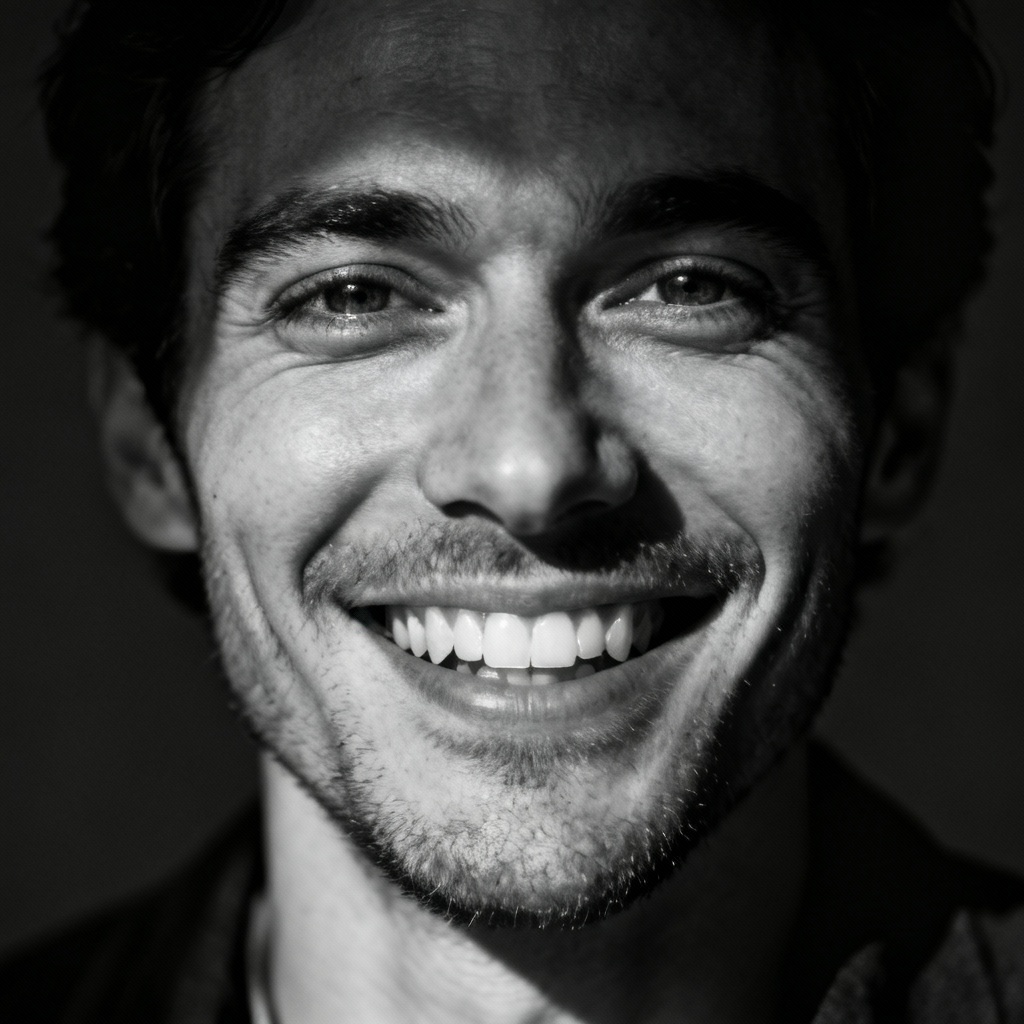 AI black and white smiling portrait