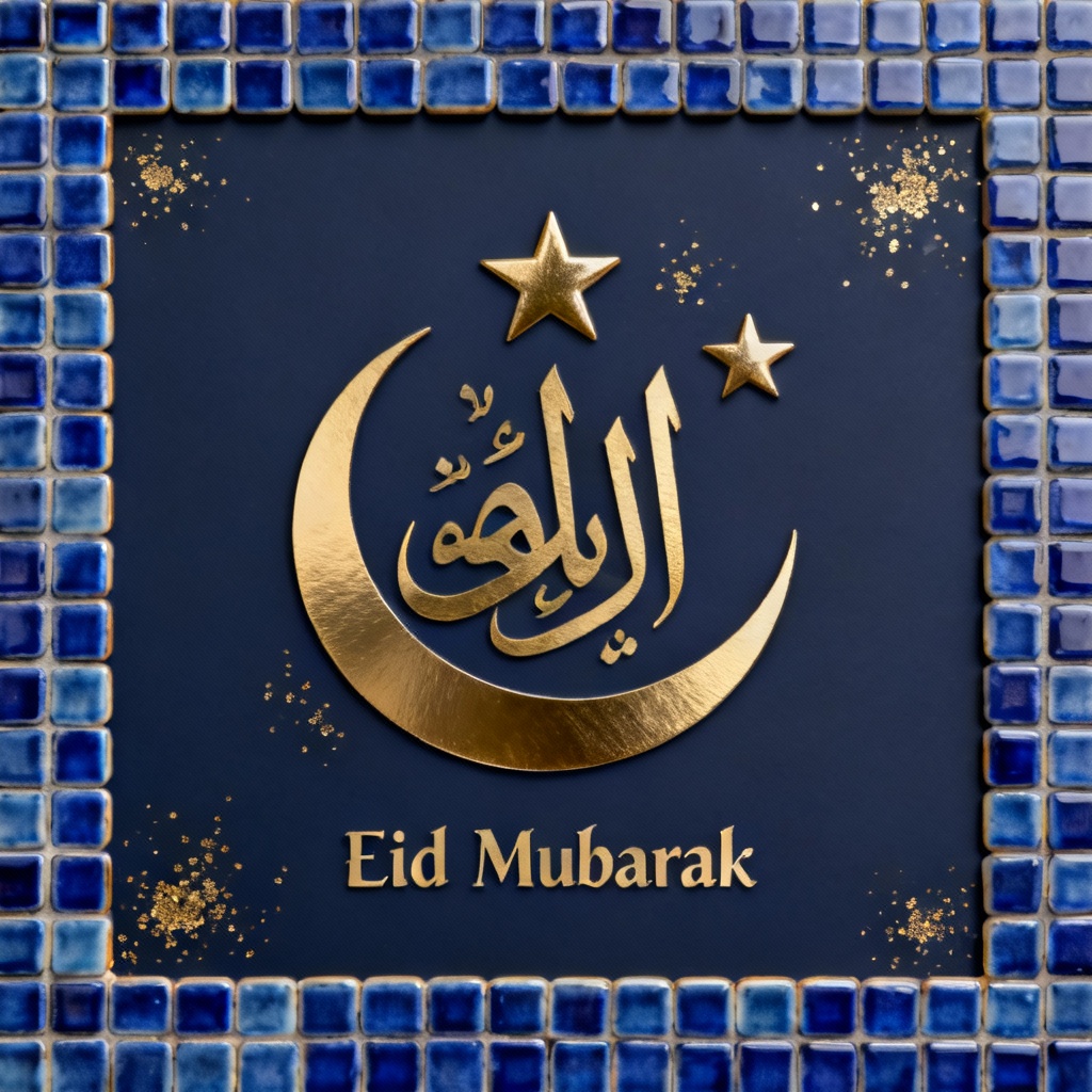 Sapphire Blue Islamic Mosaic Luxury Eid Card