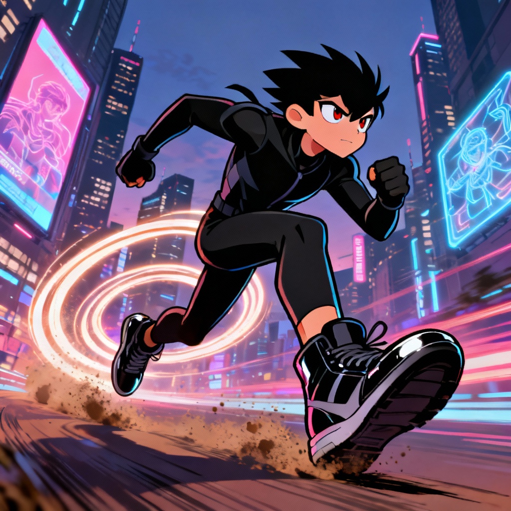 Sonic OC AI art of a custom hedgehog-style speedster in a neon city