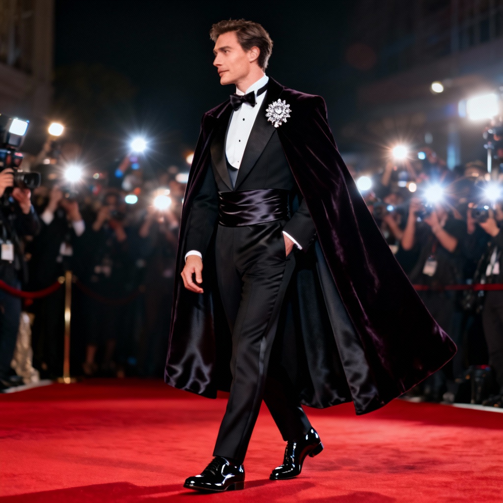 AI Red Carpet Tuxedo With Velvet Cape