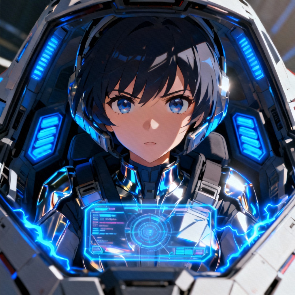 AI Female Hero anime mecha pilot in cockpit