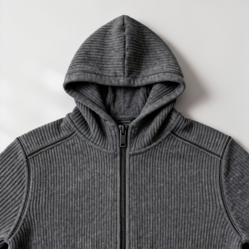 AI minimalist rib knit zip hoodie jacket
