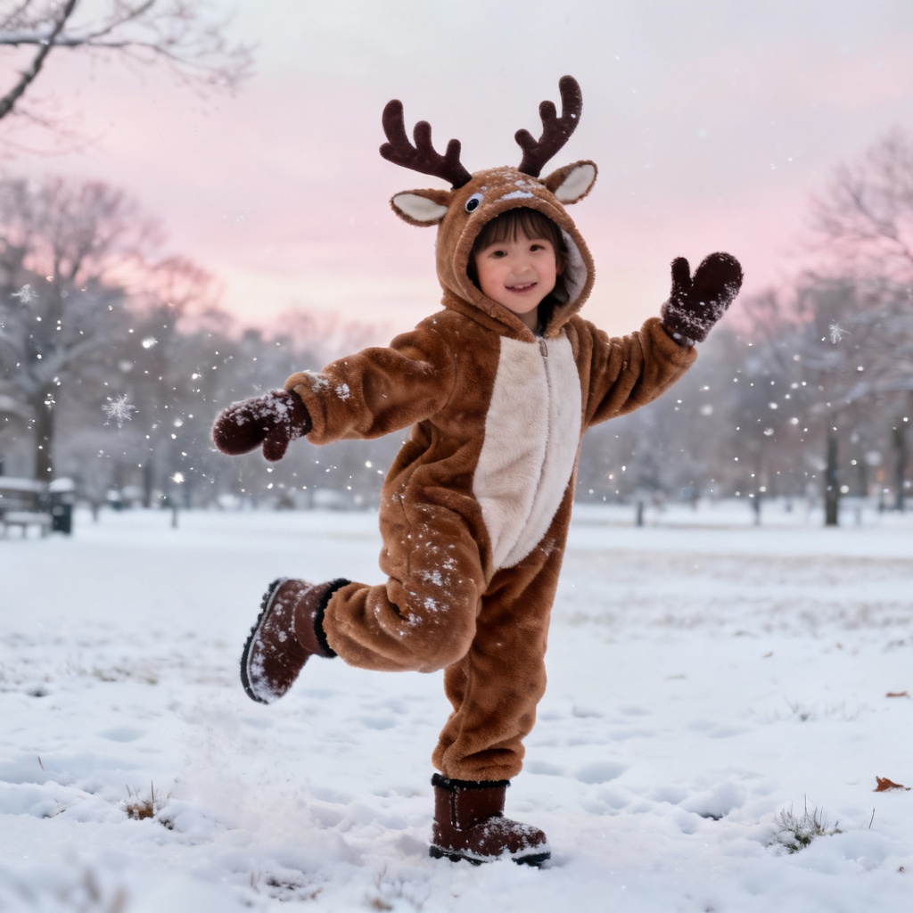 AI reindeer onesie winter scene