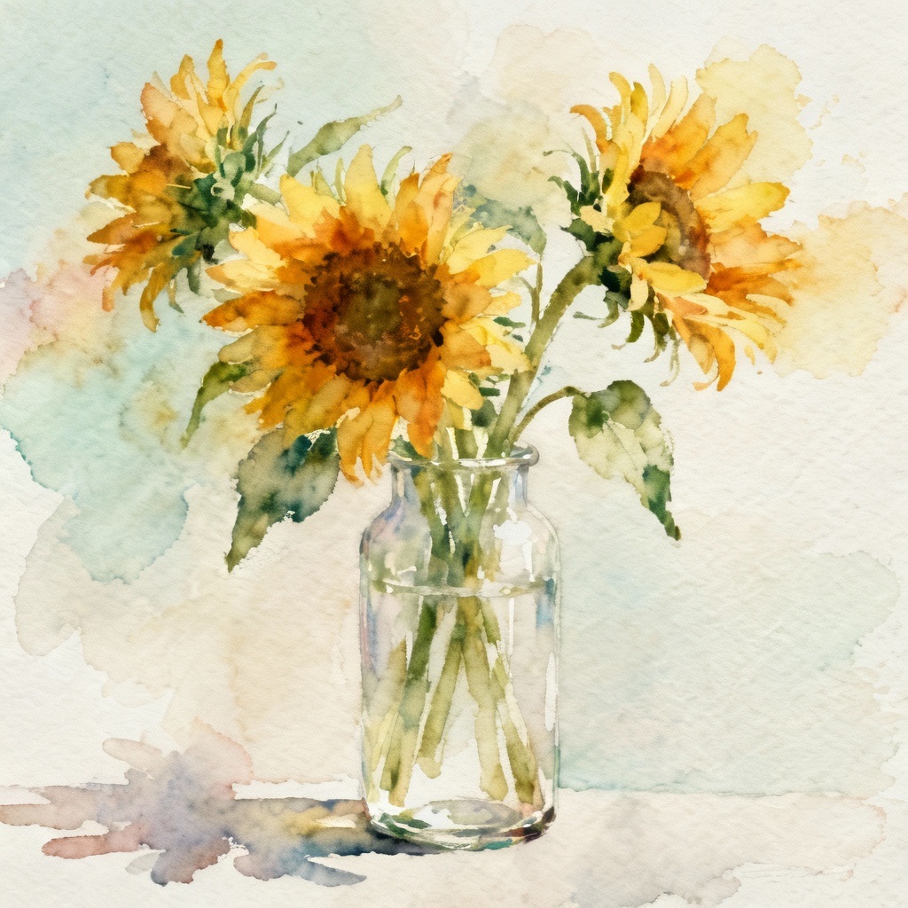 Watercolor sunflower bouquet illustration on textured paper