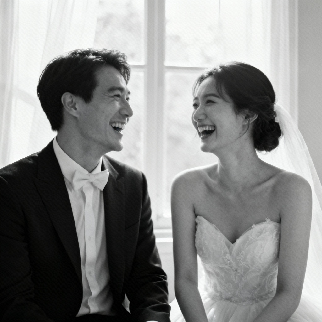 AI classic black and white wedding photo in matte grayscale