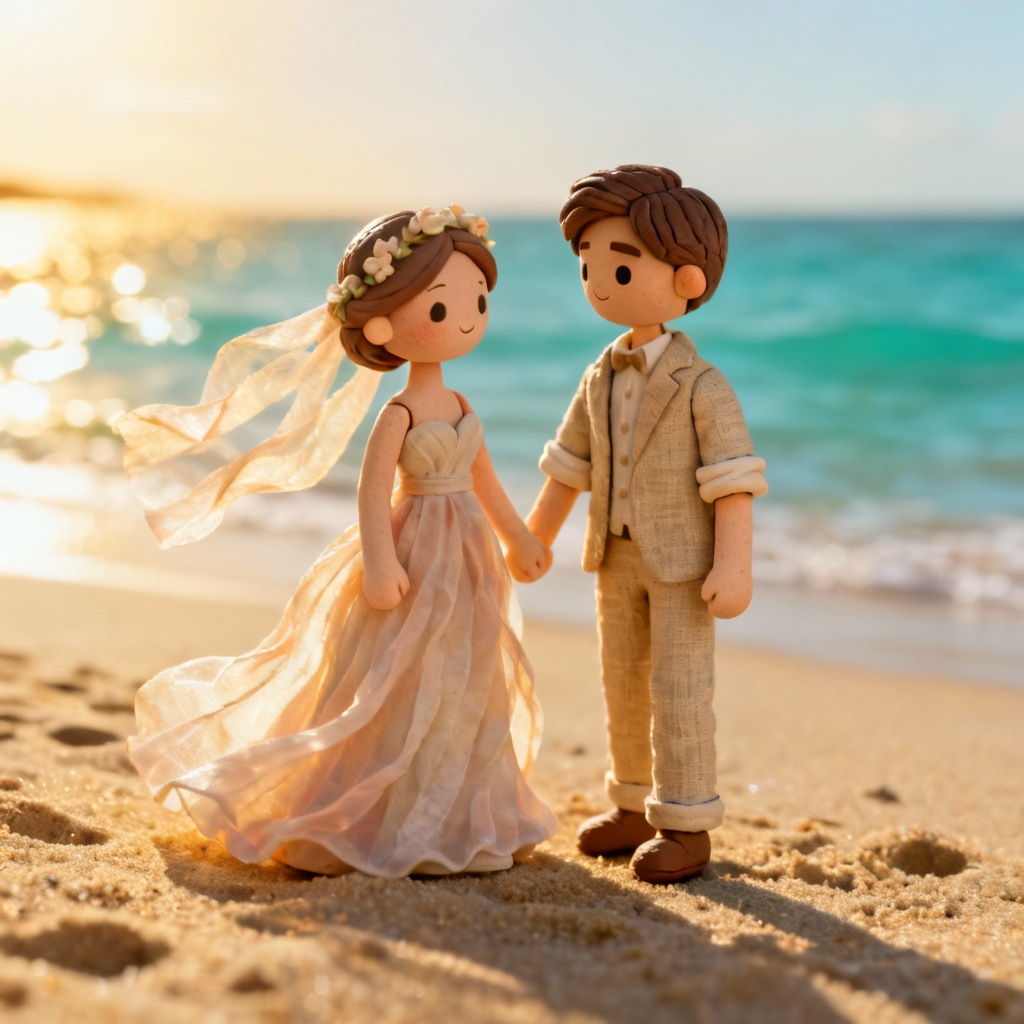 AI beach wedding doll figurines