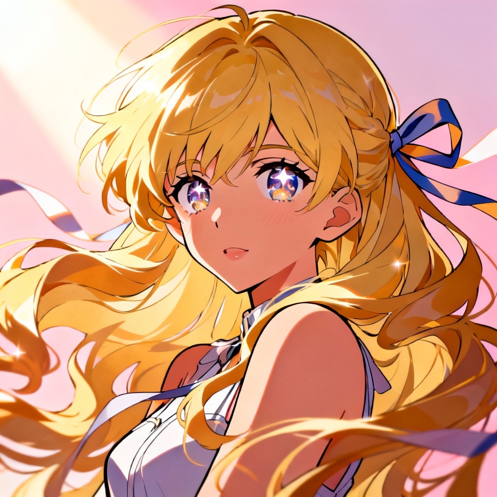 Anime style blonde heroine with wavy hair