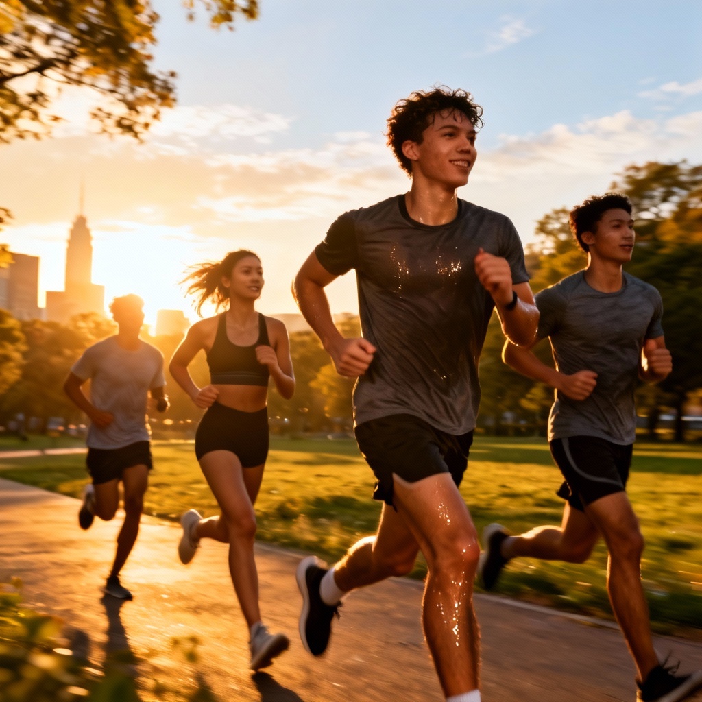 AI active young adults running in park