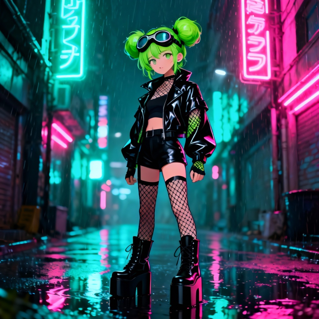 AI cyber goth girlfriend in neon alley