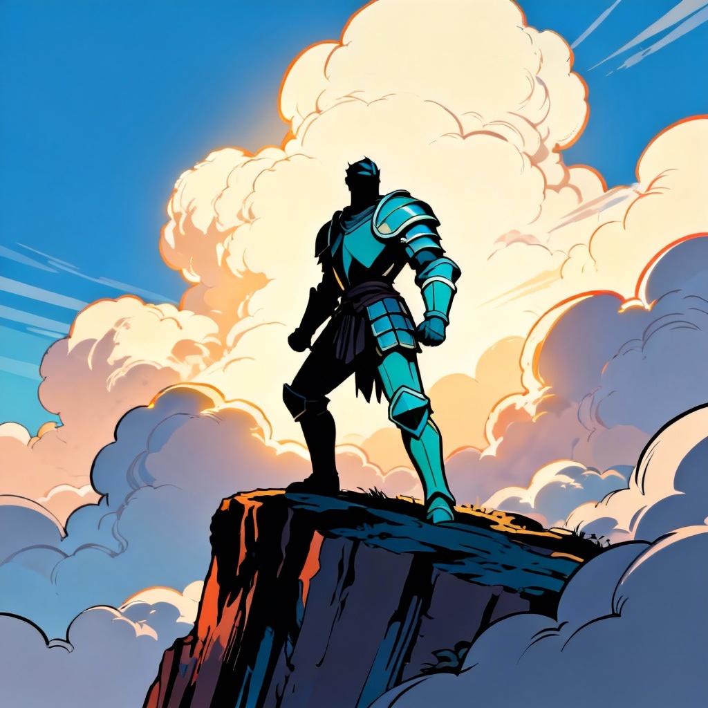 AI cel shaded fantasy knight with strong rim light