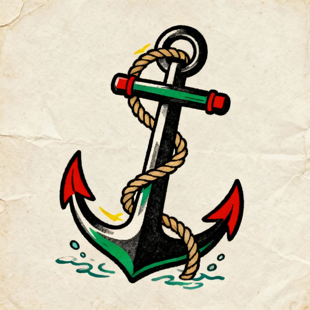 AI classic anchor and rope tattoo flash