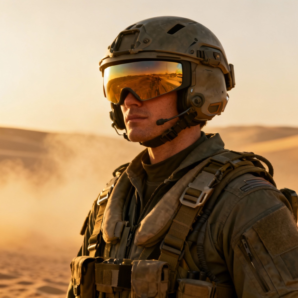 AI desert mech pilot in flight suit