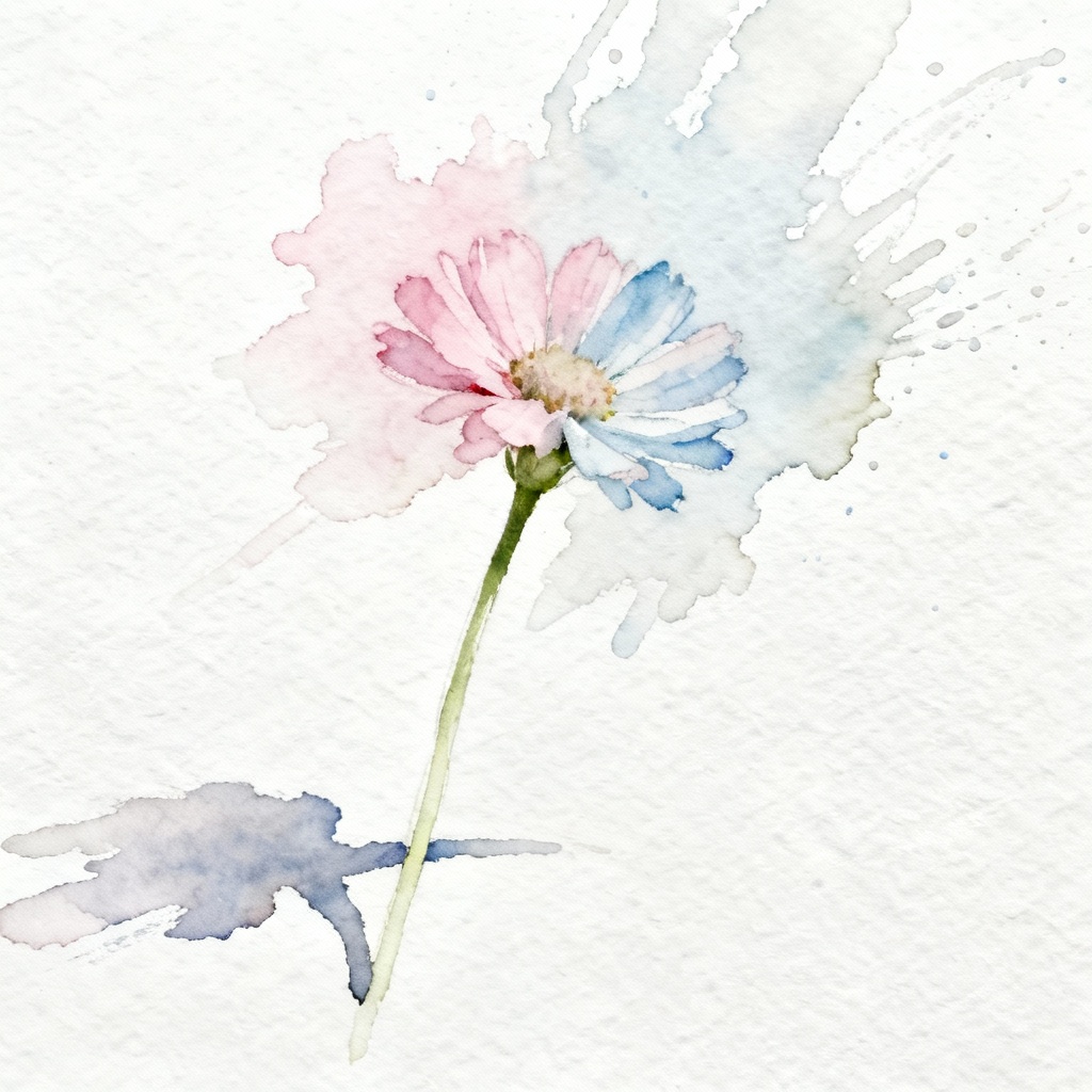 AI watercolor flower with soft brush strokes and paper texture
