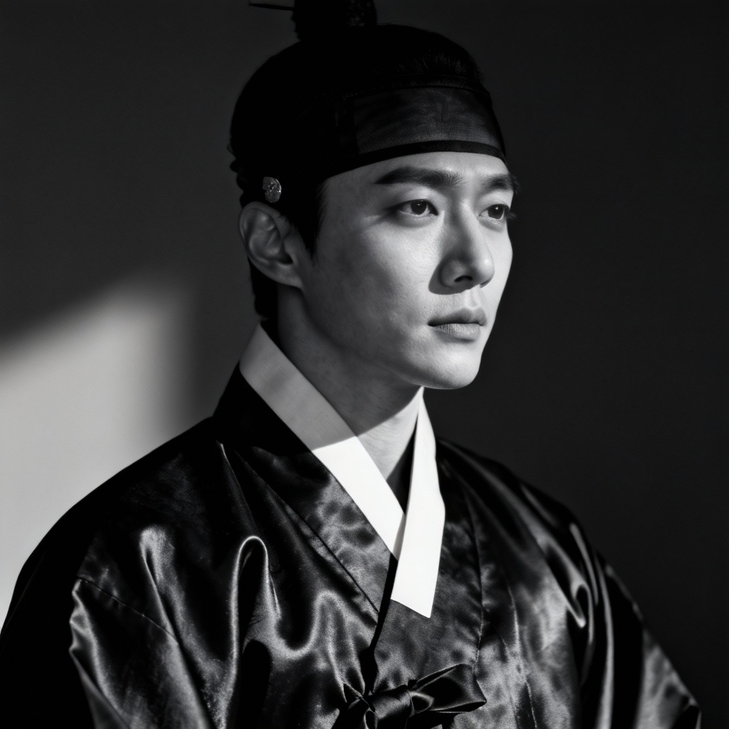 Monochrome sageuk-style hanbok profile