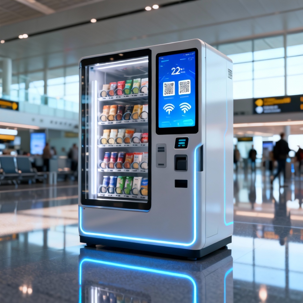 AI smart vending machine concept with touchscreen and cashless payments