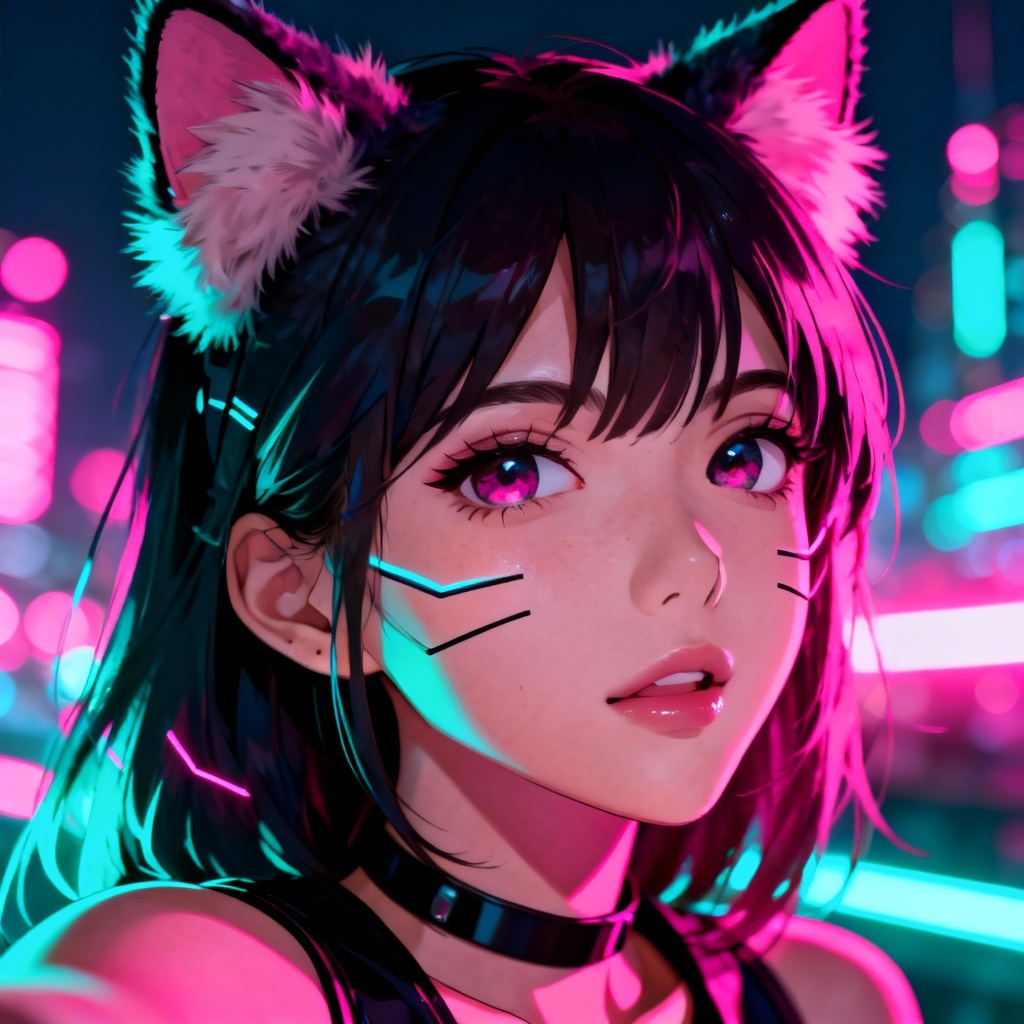 AI Cat Ears Neon Selfie