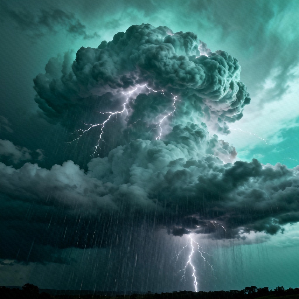 AI towering storm cumulonimbus with lightning