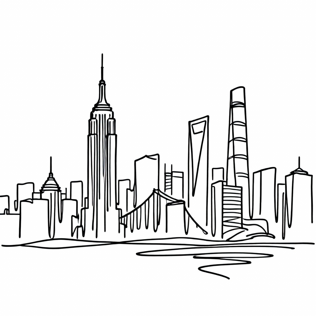 AI monoline city skyline outline