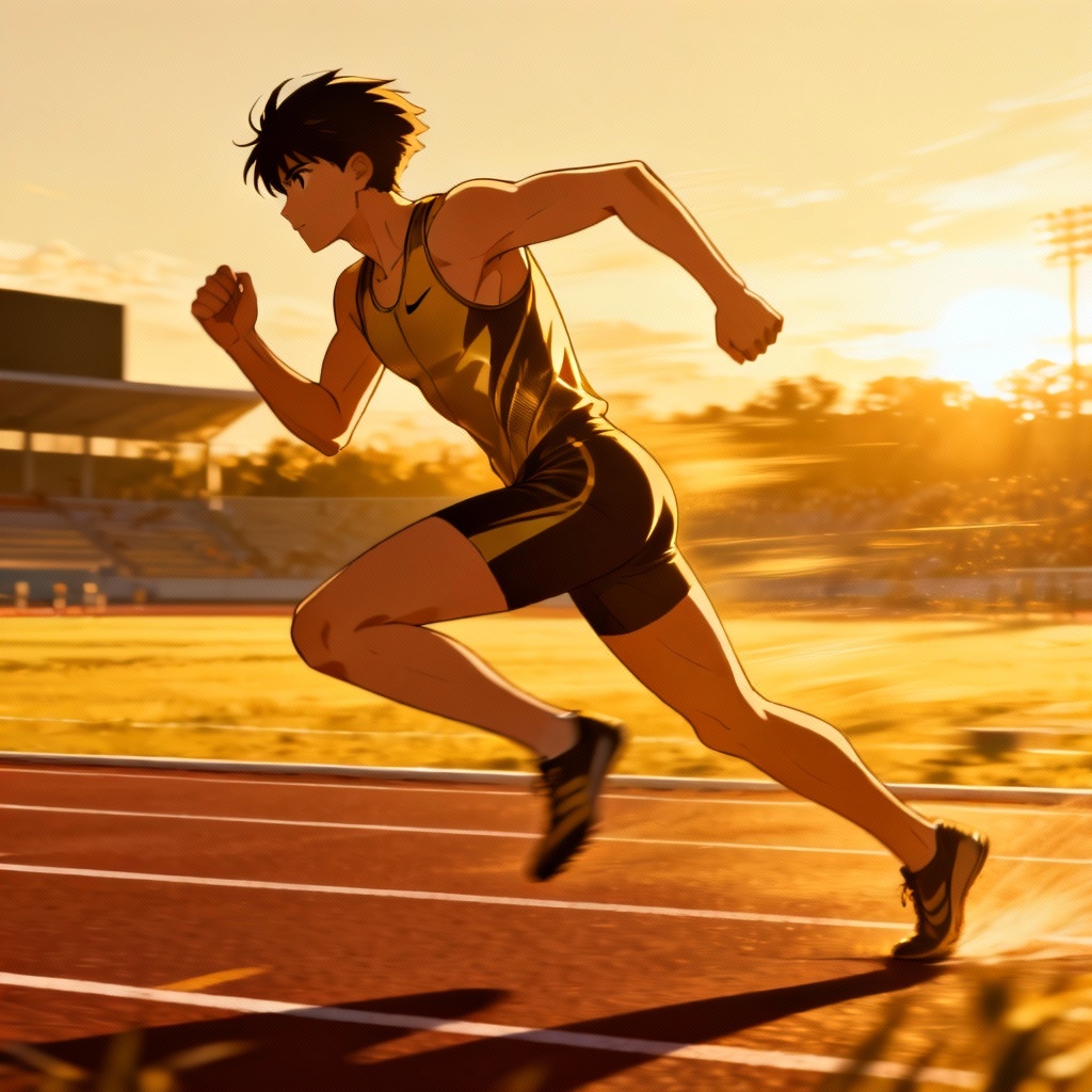 Athletic anime runner in motion blur