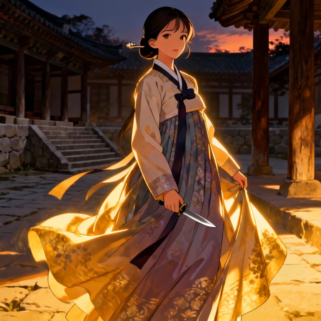 AI Korean anime warrior princess in hanbok