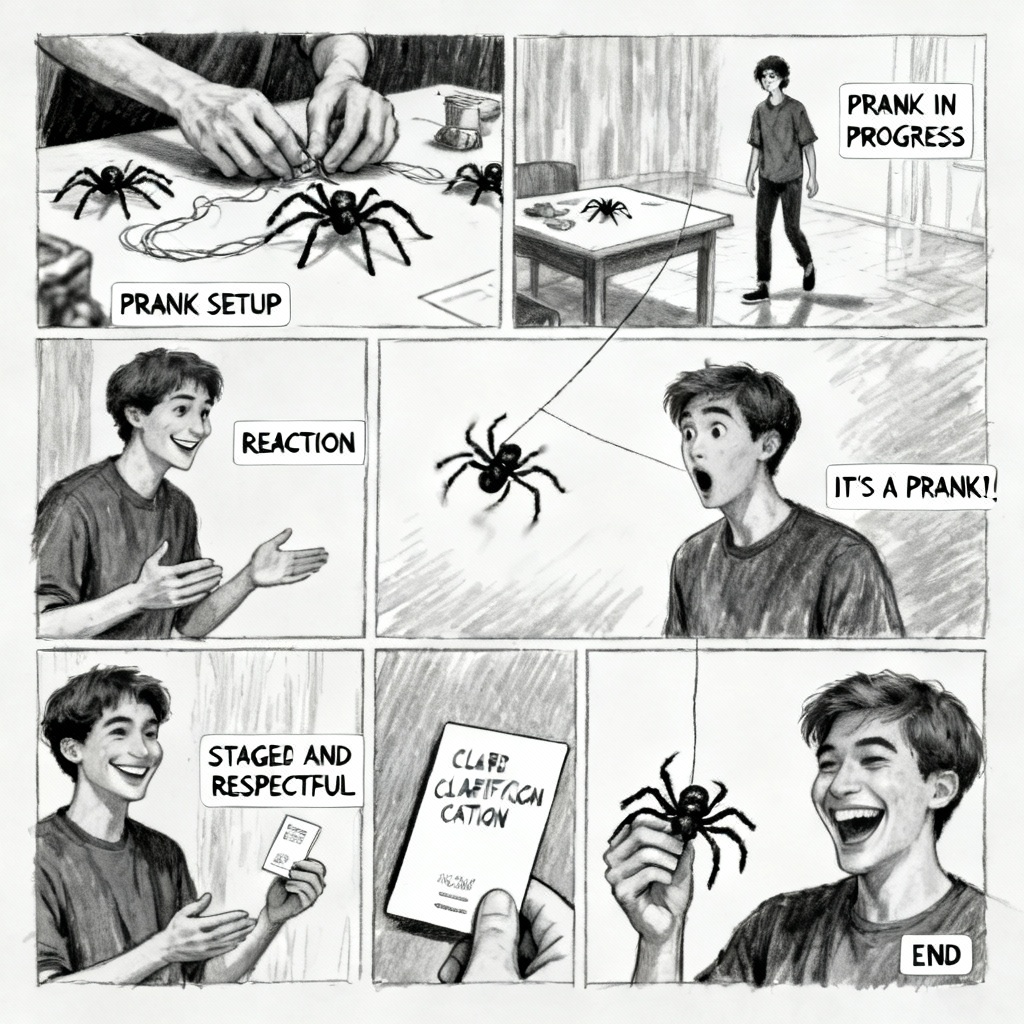 AI prank storyboard sequence with staged reveal