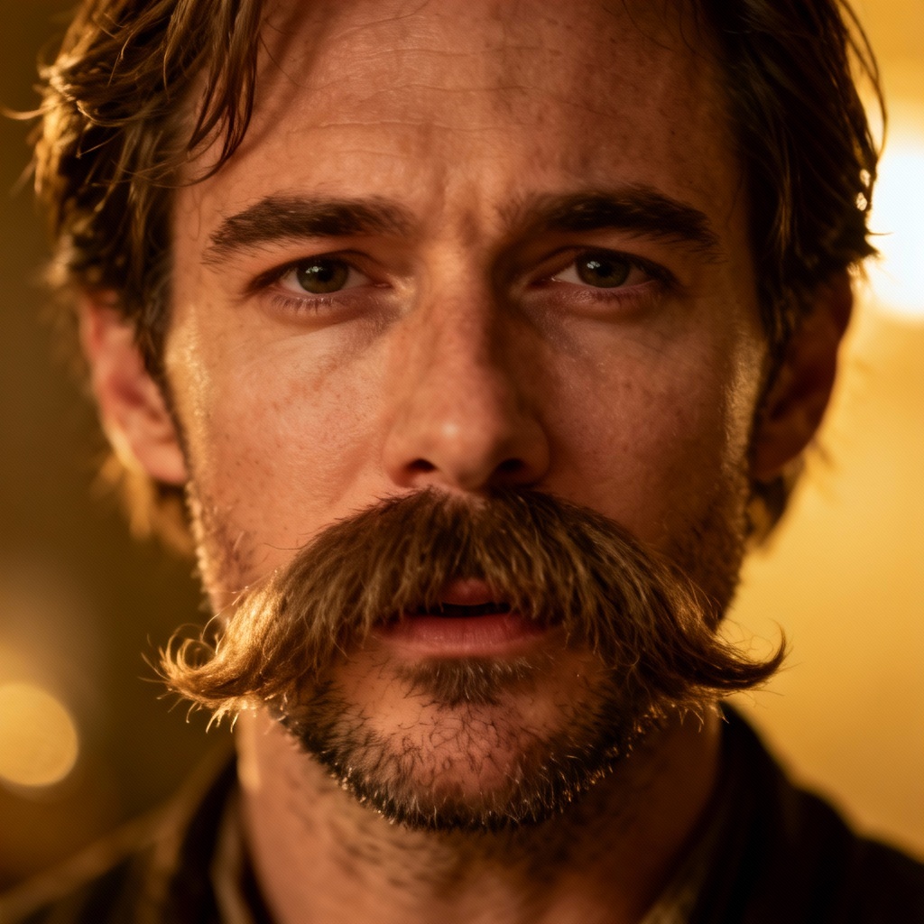 AI walrus mustache with light stubble