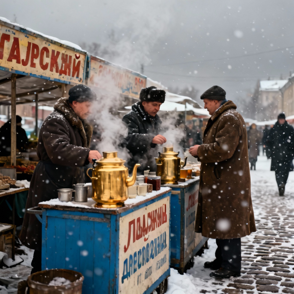 AI historic Kirov street market with vintage vibes