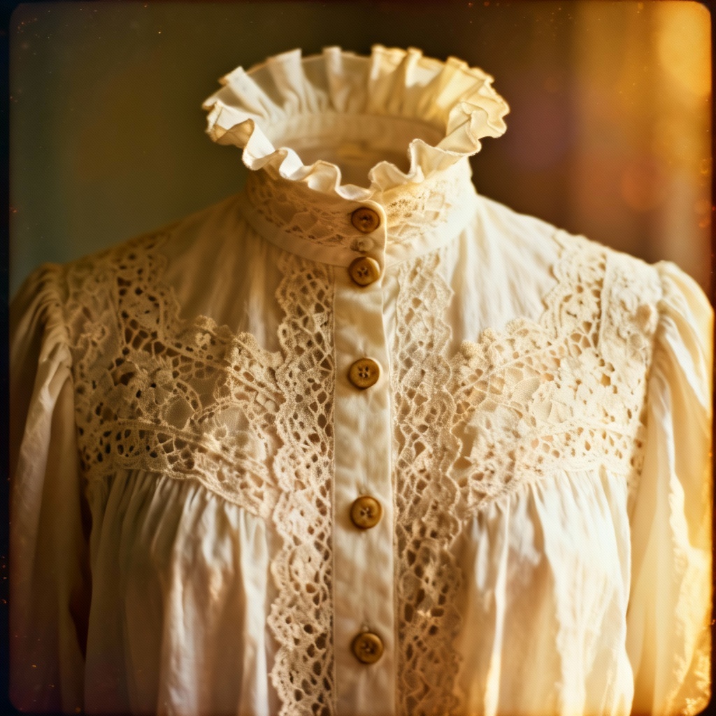 AI vintage lace high-neck blouse