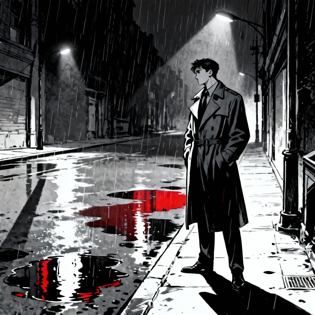 AI Korean webtoon noir detective in rain