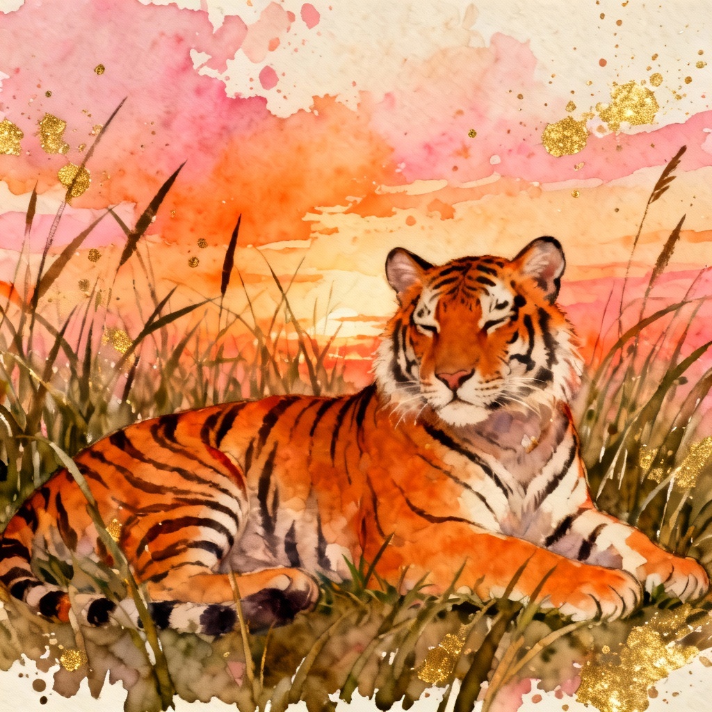 AI watercolor pet tiger